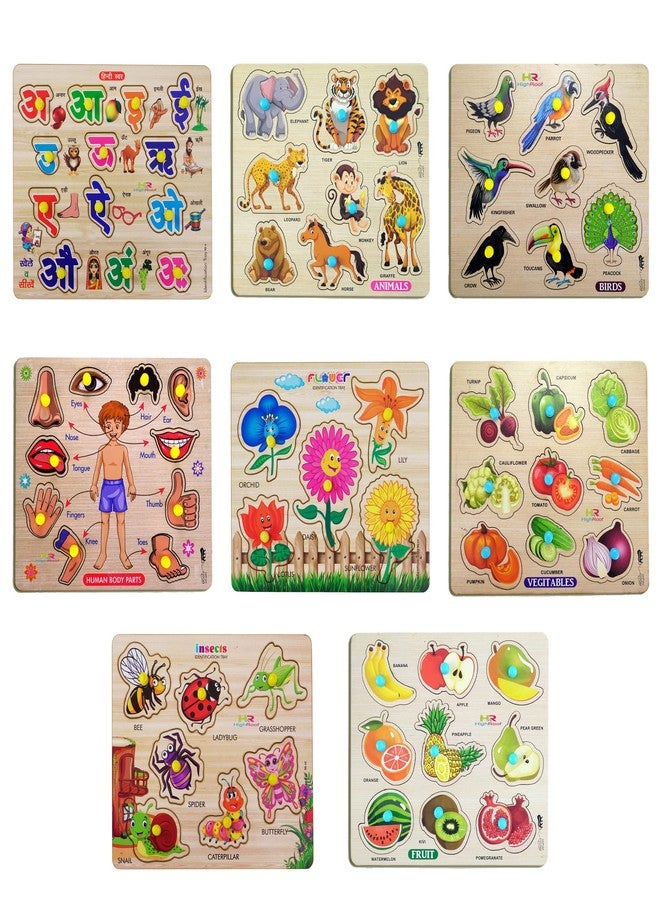 HIGHROOF® Kids Fort Pre Nursery Educational Jigsaw Puzzles for Adults Kids Learning Toys Kit Board Game 8 pcs Set of Hindi Letter Animal Bird Body Part Vehicle Educational Toy - Image 1